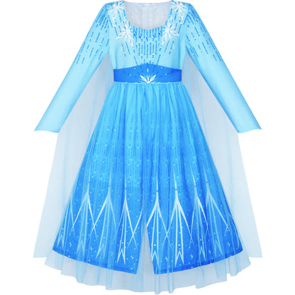 Frozen Elsa Dress for Girls Princess Costume Toddler Snow Queen Birthday Party Dress Up Clothes with Long Cloak Cape