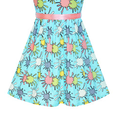 Girls Dress Flower Blue Cotton Casual Summer Sundress Size 2-10 Years