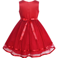 Flower Girls Dress Date Red Belted Wedding Party Bridesmaid Size 4-12 Years