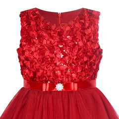 Flower Girls Dress Date Red Belted Wedding Party Bridesmaid Size 4-12 Years