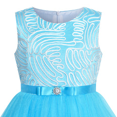 Flower Girls Dress Sky Blue Belted Wedding Party Bridesmaid Size 4-12 Years