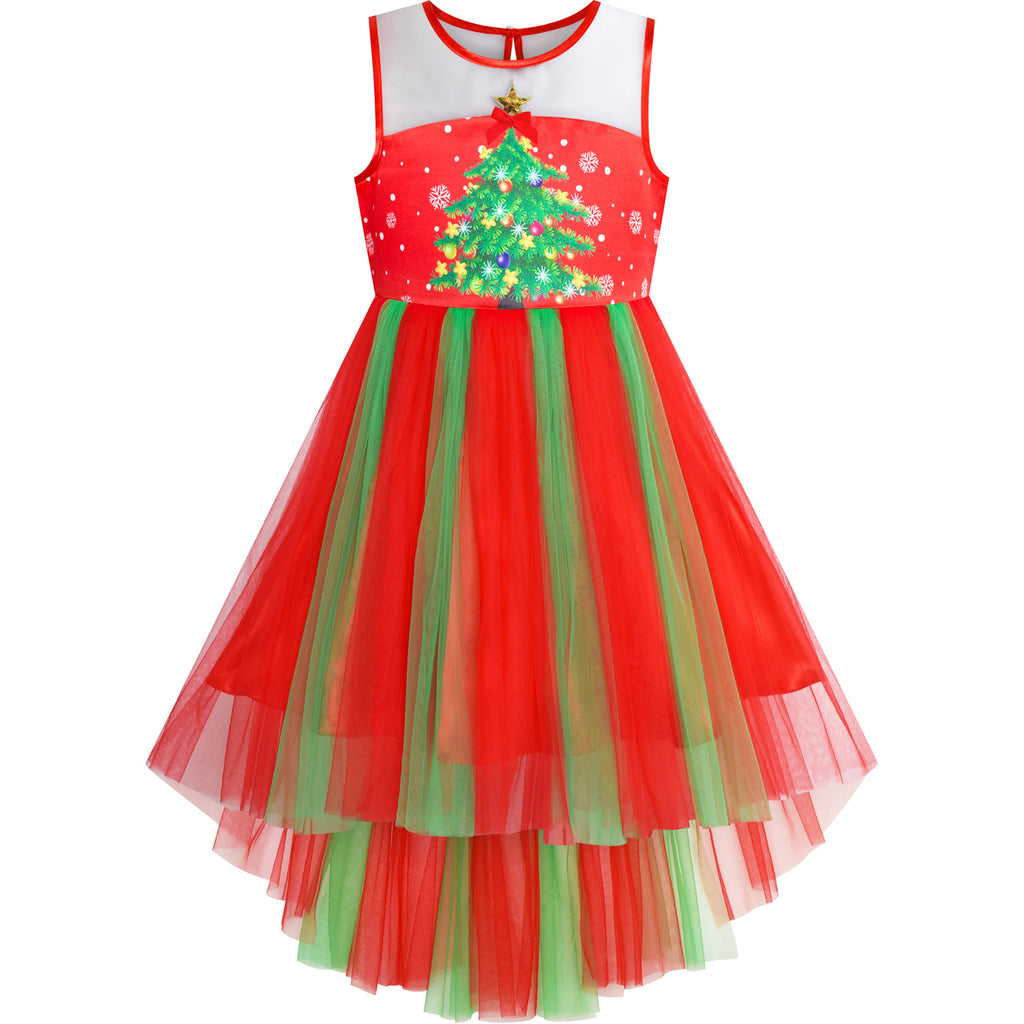 Girls Dress Christmas Tree New Year Holiday Party Dress Size 4-10 Years