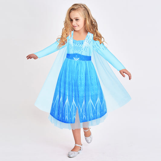 Girls Dress Snow Queen Ice Snowflake Crown Wand Princess Costume Size 4-12 Years
