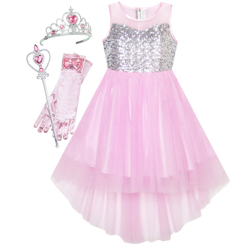 Girls Dress Pink Magic Hi-low Wand Princess Crown Dress Up Costume Size 7-14 Years