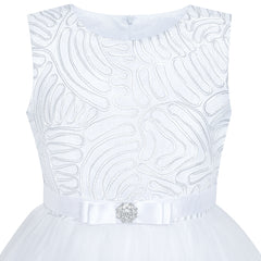 Flower Girls Dress White Princess Crown Dress Up Party  Size 4-12 Years