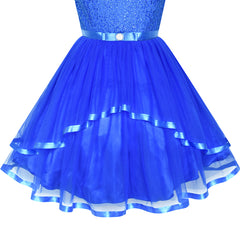 Flower Girls Dress Cobalt Blue Princess Crown Dress Up Party  Size 4-12 Years