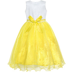 Girls Dress Yellow Sequin Crown Gloves Bridesmaid Wedding Pageant Size 4-14 Years