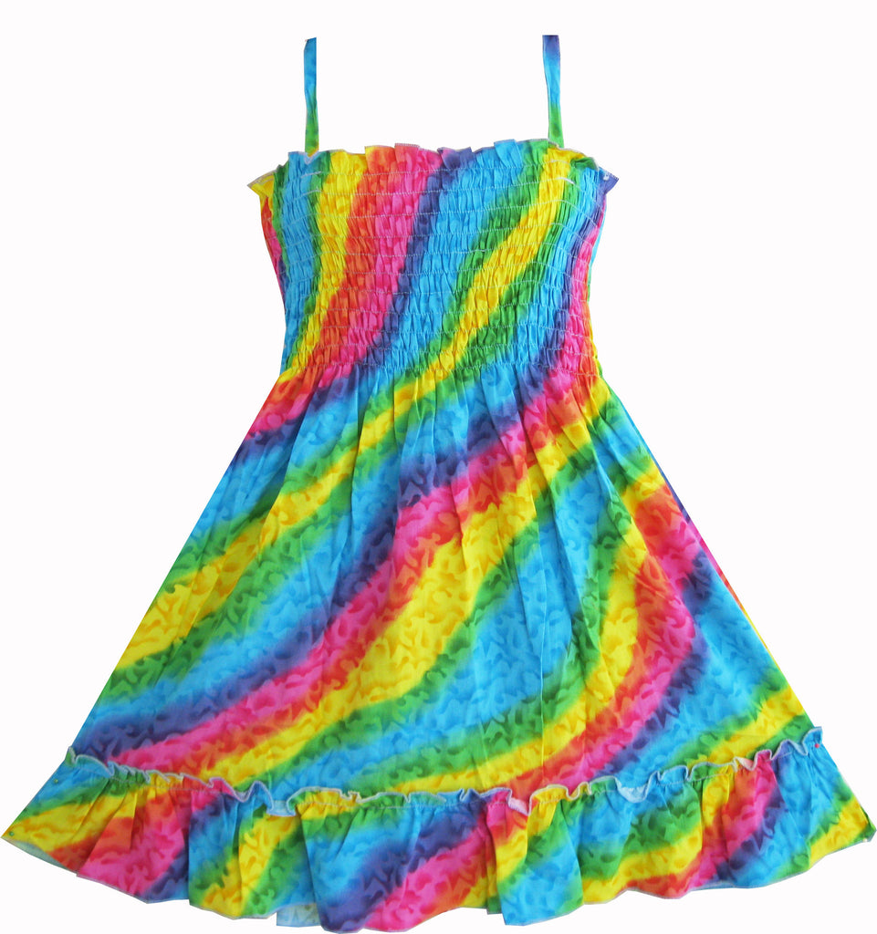 Girls Dress Rainbow Smocked Halter