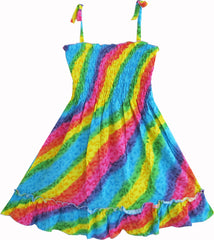 Girls Dress Rainbow Smocked Halter