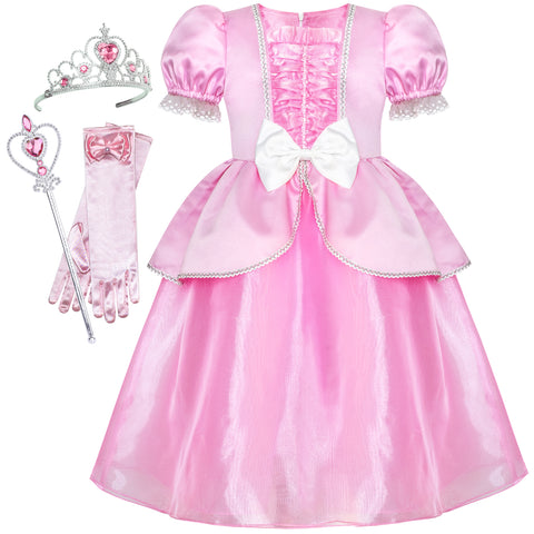 Girls Dress Pink Princess Crown Magic Wand Cosplay Dress Up Size 6-12 Years