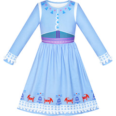 Princess Dress Costume Ice Blue Snow Queen Cosplay Size 4-8 Years