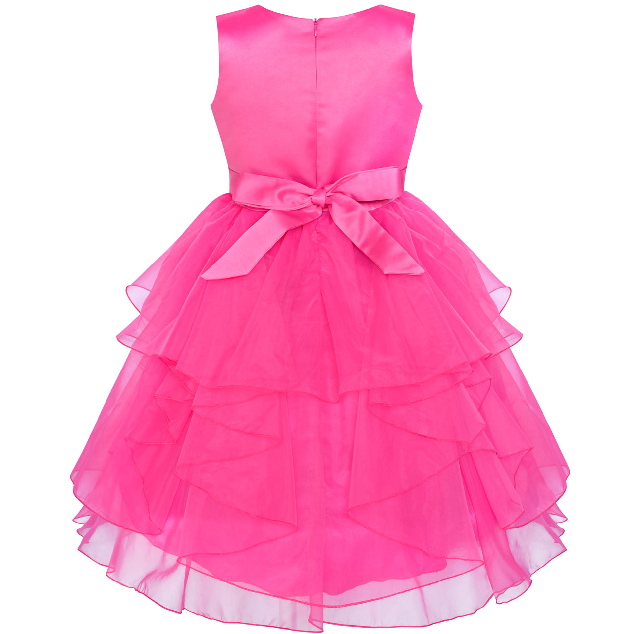 Flower Girls Dress Hot Pink Wedding Pageant Magic Wand Tiara Size 5-12 Years