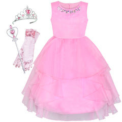 Flower Girls Dress Pink Wedding Pageant Magic Wand Tiara Size 5-12 Years