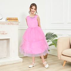 Flower Girls Dress Pink Wedding Pageant Magic Wand Tiara Size 5-12 Years