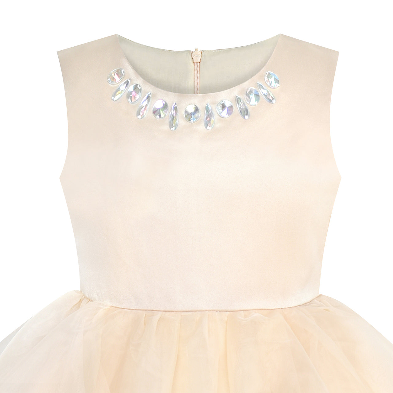 Flower Girls Dress Beige Wedding Pageant Magic Wand Crown Size 5-12 Years