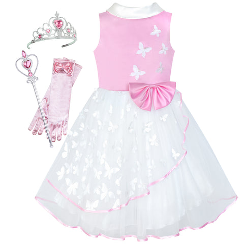 Girls Dress Princess Cosplay Butterfly Magic Wand Tiara Size 6-12 Years