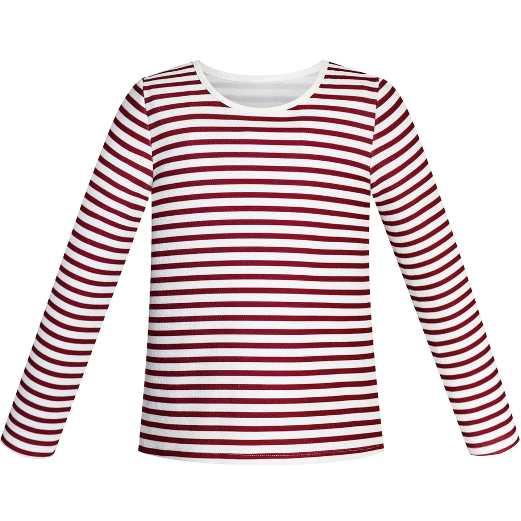 Girls Tee Red Wine Stripe T-shirt Size 4-12 Years
