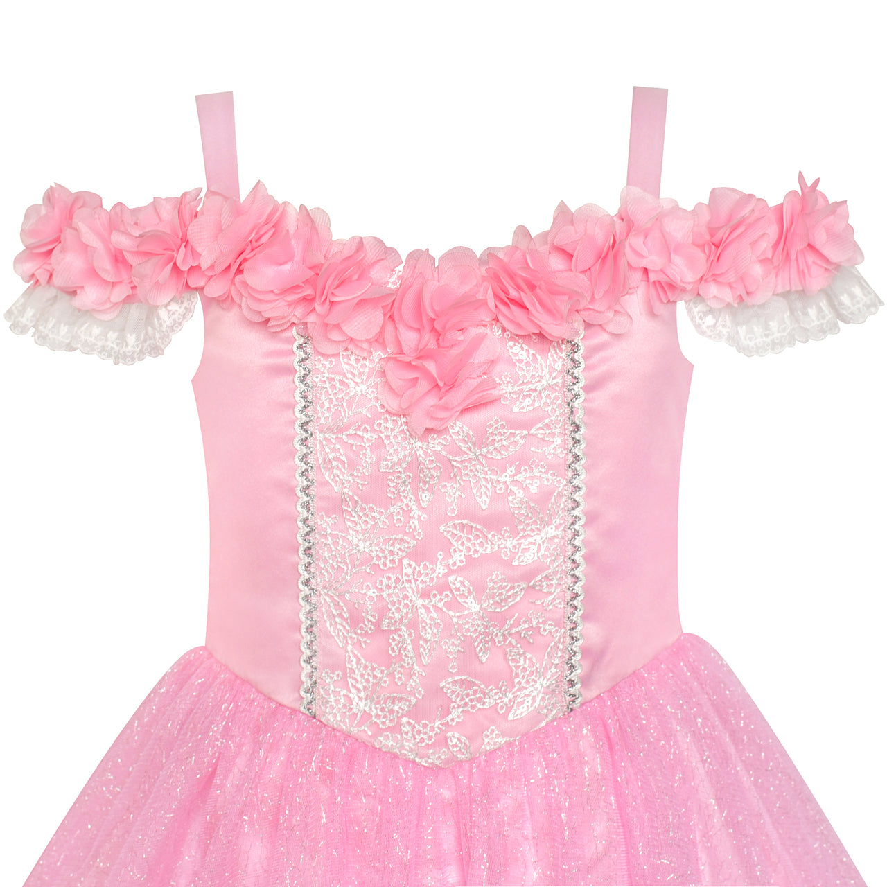 Girls Dress Cold Shoulder Princess Cosplay Crown Wand Size 6-12 Years