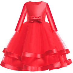 Girls Dress Long Sleeve Ball Gown Wedding Party Pageant Size 6-12 Years