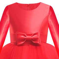 Girls Dress Long Sleeve Red Ball Gown Wedding Party Pageant Size 6-12 Years