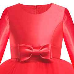 Girls Dress Long Sleeve Red Ball Gown Wedding Party Pageant Size 6-12 Years