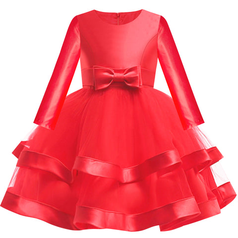 Girls Dress Long Sleeve Red Ball Gown Wedding Party Pageant Size 6-12 Years