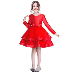 Girls Dress Long Sleeve Red Ball Gown Wedding Party Pageant Size 6-12 Years