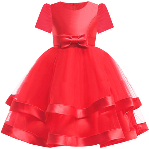 Girls Dress Short Sleeve Red Ball Gown Wedding Party Pageant Size 6-12 Years