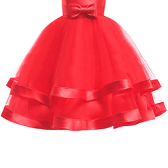 Girls Dress Short Sleeve Red Ball Gown Wedding Party Pageant Size 6-12 Years