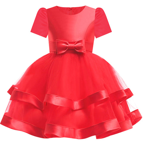 Girls Dress Short Sleeve Red Ball Gown Wedding Party Pageant Size 6-12 Years