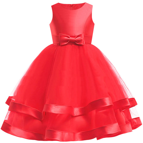 Girls Dress Sleeveless Red Ball Gown Wedding Party Pageant Size 6-12 Years