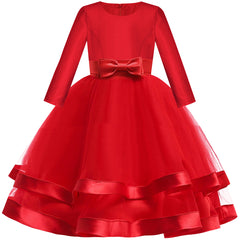 Girls Dress Long Sleeve Burgundy Ball Gown Wedding Party Pageant Size 6-12 Years