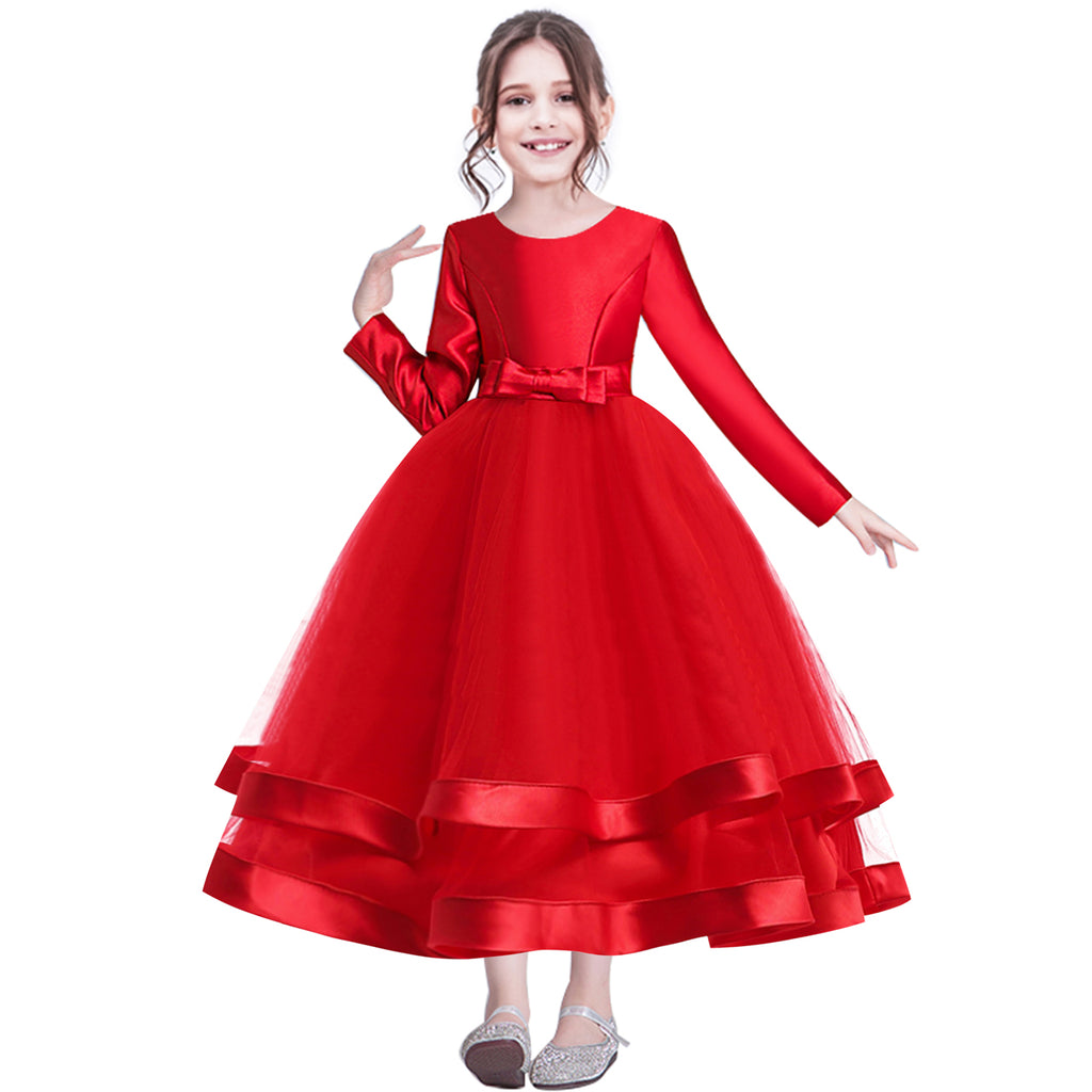 9Y Kids Girls Dress Big Girls Party Dress Solid Color Long Sleeve Dress  Birthday Gift 9-10 Years Big Girls Floral Pleated Dress Formal Princess  Dress Red - Walmart.com