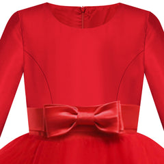 Girls Dress Long Sleeve Burgundy Ball Gown Wedding Party Pageant Size 6-12 Years