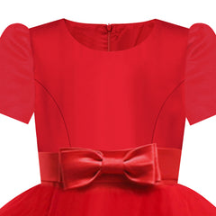 Girls Dress Short Sleeve Burgundy Ball Gown Wedding Party Pageant Size 6-12 Years