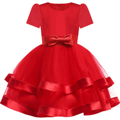 Girls Dress Short Sleeve Burgundy Ball Gown Wedding Party Pageant Size 6-12 Years