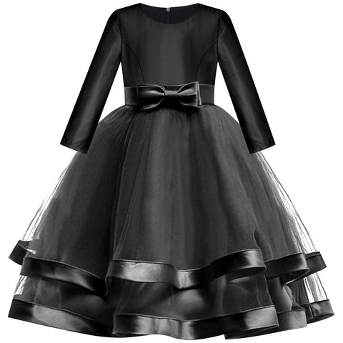 Girls Dress Long Sleeve Black Ball Gown Wedding Party Pageant Size 6-12 Years