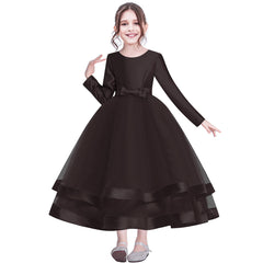 Girls Dress Long Sleeve Black Ball Gown Wedding Party Pageant Size 6-12 Years