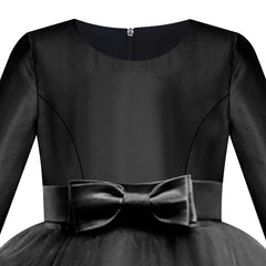 Girls Dress Long Sleeve Black Ball Gown Wedding Party Pageant Size 6-12 Years