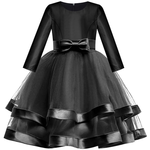 Girls Dress Long Sleeve Black Ball Gown Wedding Party Pageant Size 6-12 Years