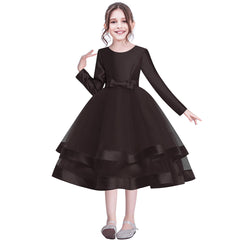 Girls Dress Long Sleeve Black Ball Gown Wedding Party Pageant Size 6-12 Years