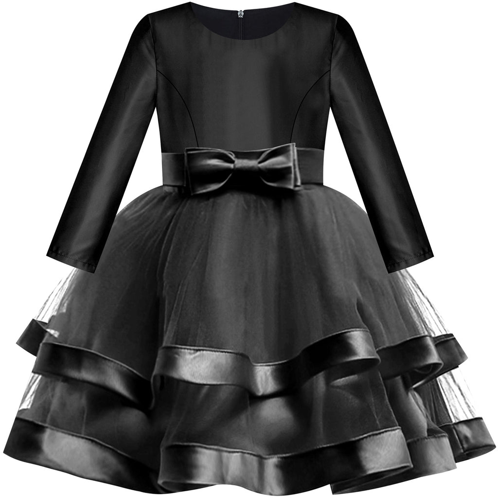 Girls Dress Long Sleeve Black Ball Gown Wedding Party Pageant Size 6-12 Years