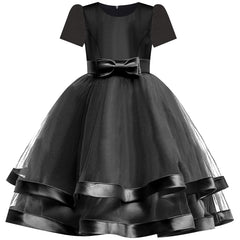 Girls Dress Short Sleeve Black Ball Gown Wedding Party Pageant Size 6-12 Years