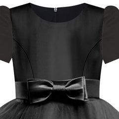 Girls Dress Short Sleeve Black Ball Gown Wedding Party Pageant Size 6-12 Years