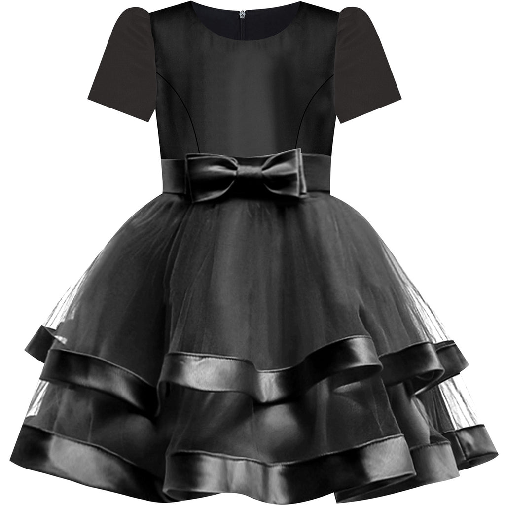 Girls Dress Short Sleeve Black Ball Gown Wedding Party Pageant Size 6-12 Years