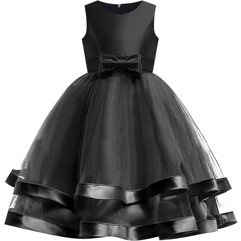 Girls Dress Sleeveless Black Ball Gown Wedding Party Pageant Size 6-12 Years