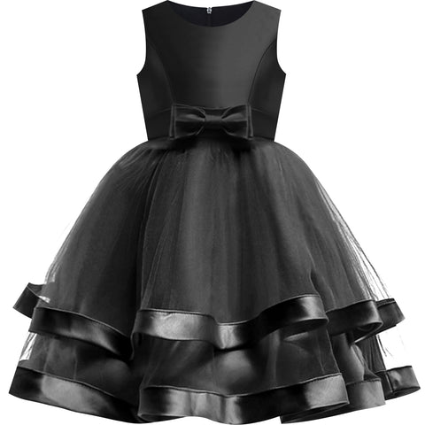 Girls Dress Sleeveless Black Ball Gown Wedding Party Pageant Size 6-12 Years