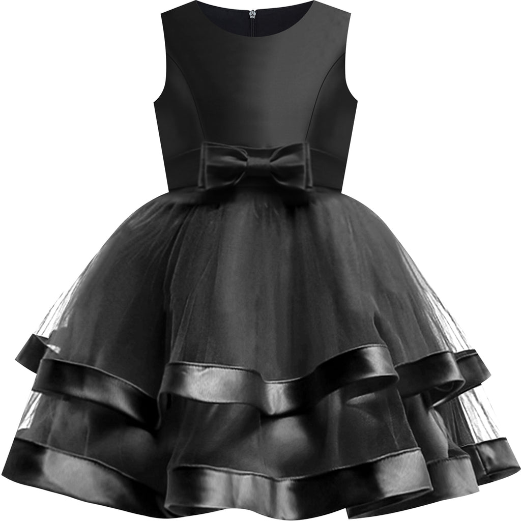 Girls Dress Sleeveless Black Ball Gown Wedding Party Pageant Size 6-12 Years