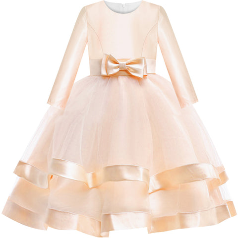 Girls Dress Long Sleeve Champagne Ball Gown Wedding Party Pageant Size 6-12 Years