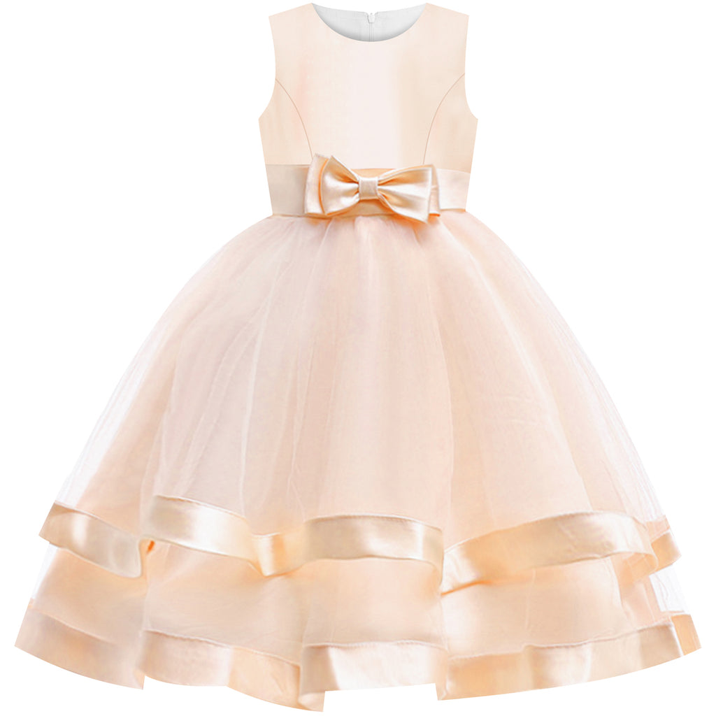 Girls Dress Sleeveless Champagne Ball Gown Wedding Party Pageant Size 6-12 Years
